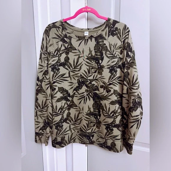 Old Navy Olive Green Tropical Print Pullover Sweater Size Large - Picture 3 of 4